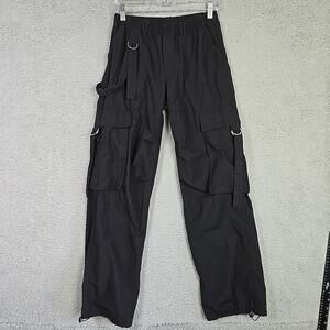 Y2K Pants Women SZ S Black Cargo Baggy Gorpcore Utility Skate Rave Parachute 90s